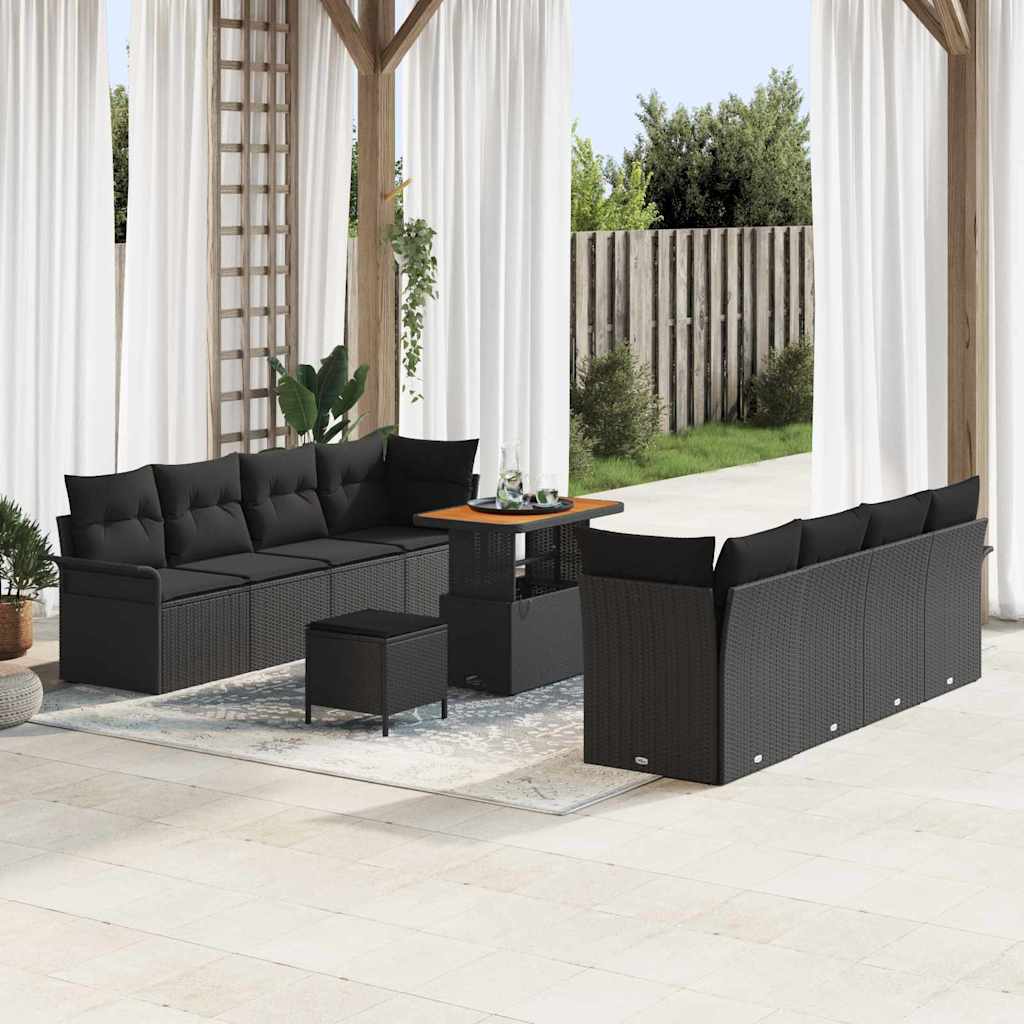 vidaXL Ensemble de canapés de jardin avec coussins 11 pcs Noir Résine tressée
