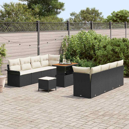 Gartensofa-set mit Kissen 11 pcs Schwarz Poly-Rattan