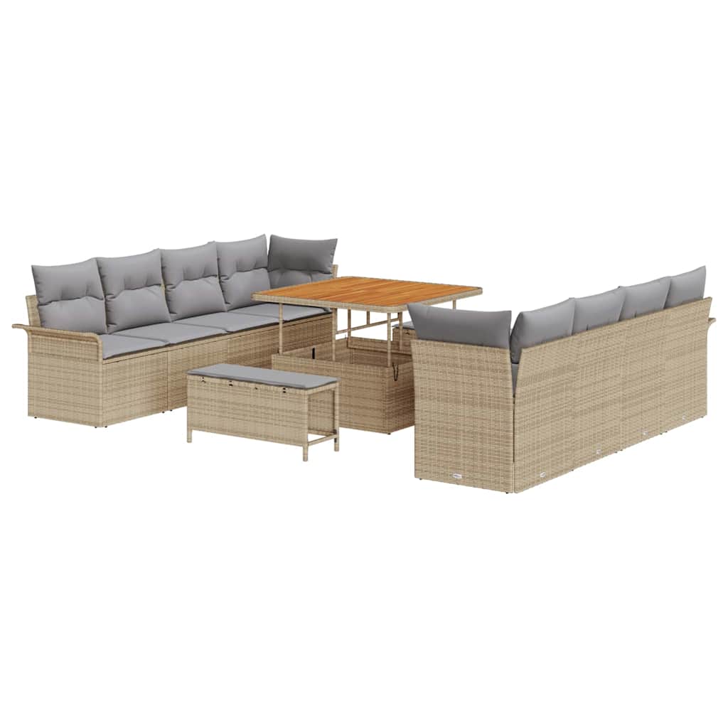 vidaXL Gartensofa-set mit Kissen 11 pcs Beige Poly-Rattan