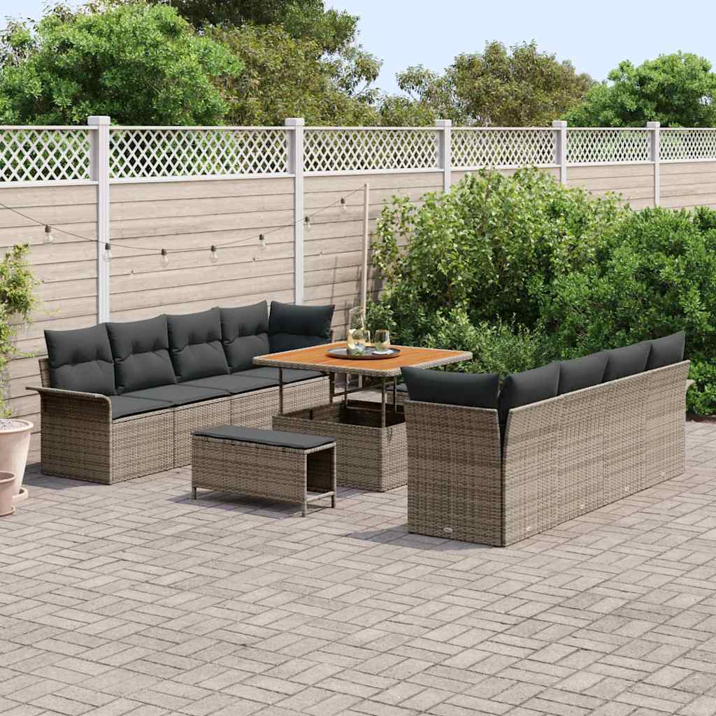 Gartensofa-set mit Kissen 11 pcs Grau Poly-Rattan