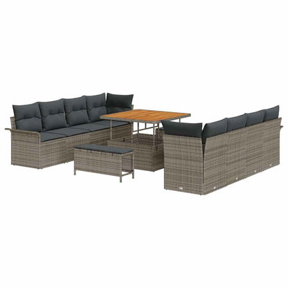 Gartensofa-set mit Kissen 11 pcs Grau Poly-Rattan