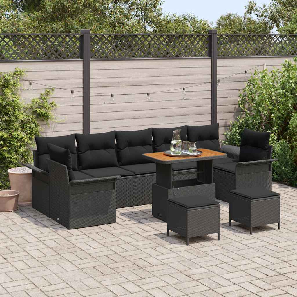 Gartensofa-set mit Kissen 10 pcs Schwarz Poly-Rattan