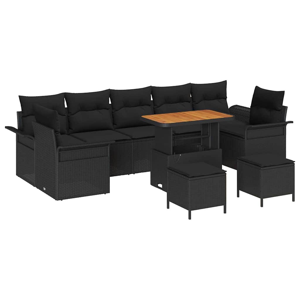 Gartensofa-set mit Kissen 10 pcs Schwarz Poly-Rattan