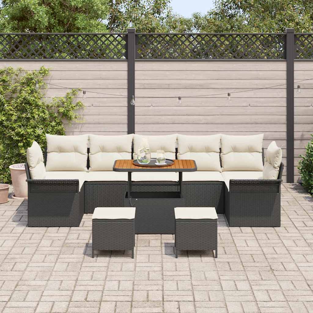 Gartensofa-set mit Kissen 10 pcs Schwarz Poly-Rattan