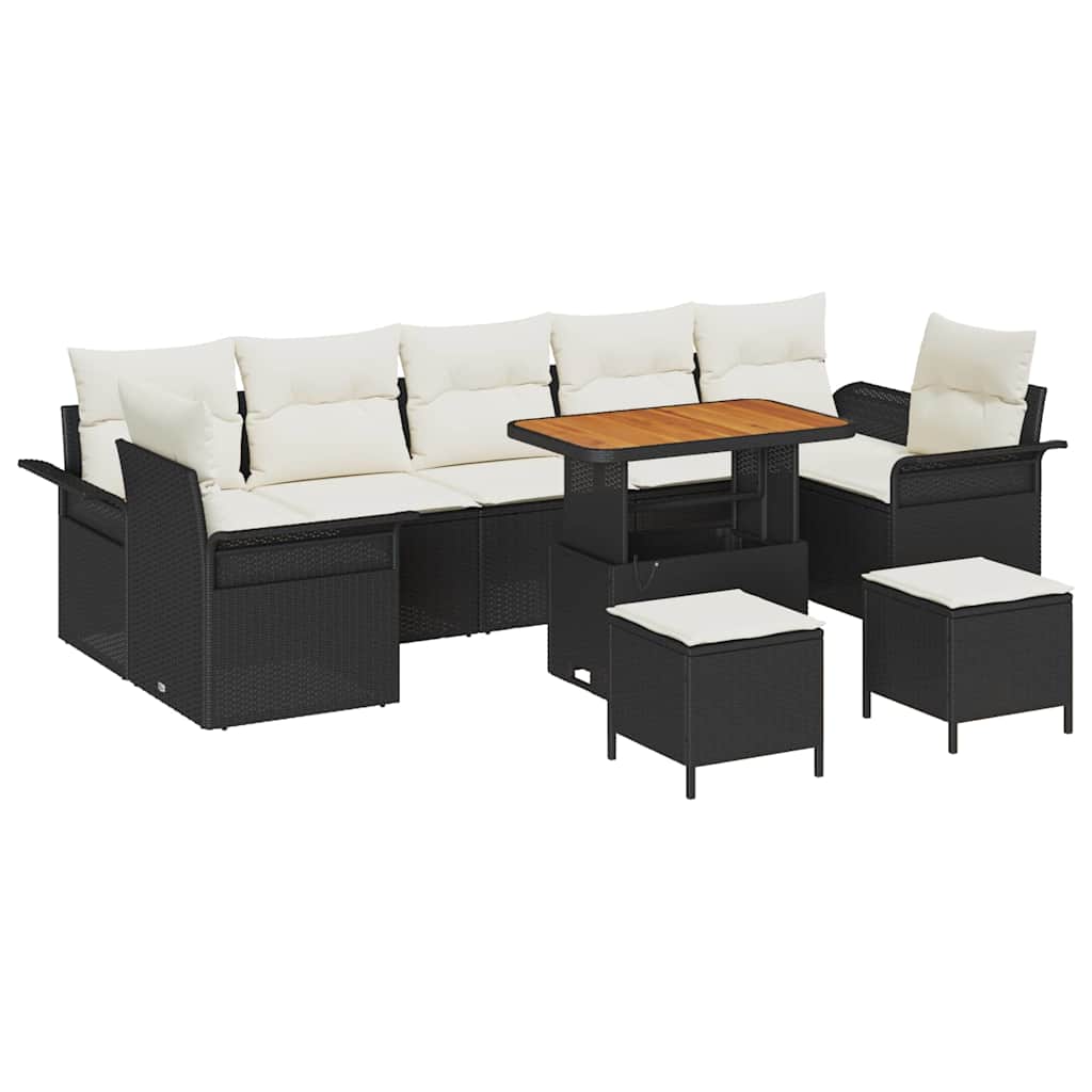 Gartensofa-set mit Kissen 10 pcs Schwarz Poly-Rattan