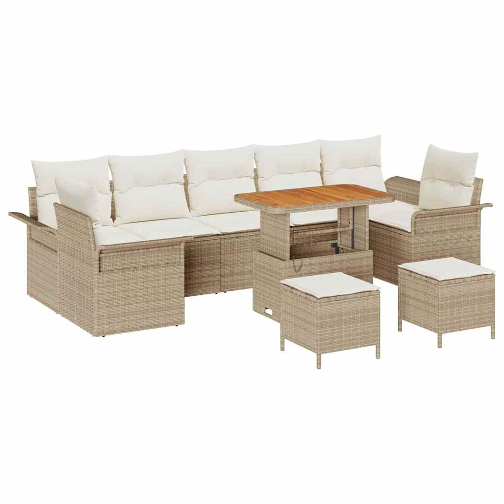 Gartensofa-set mit Kissen 10 pcs Beige Poly-Rattan