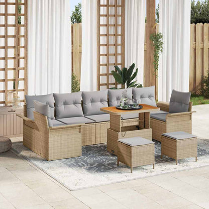 Gartensofa-set mit Kissen 10 pcs Beige Poly-Rattan