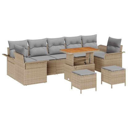 Gartensofa-set mit Kissen 10 pcs Beige Poly-Rattan