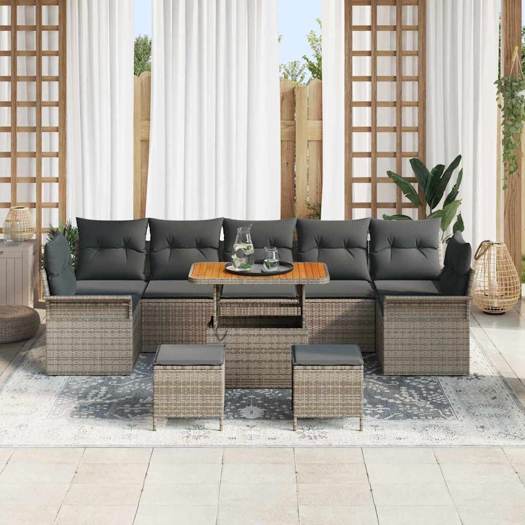 vidaXL Salon de jardin avec coussins 10 pcs Gris résine tressée