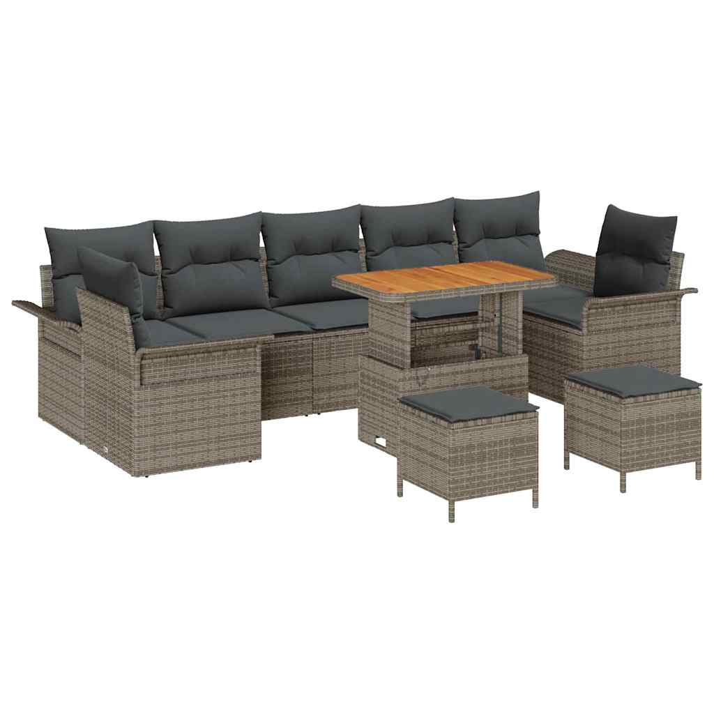 vidaXL Salon de jardin avec coussins 10 pcs Gris résine tressée