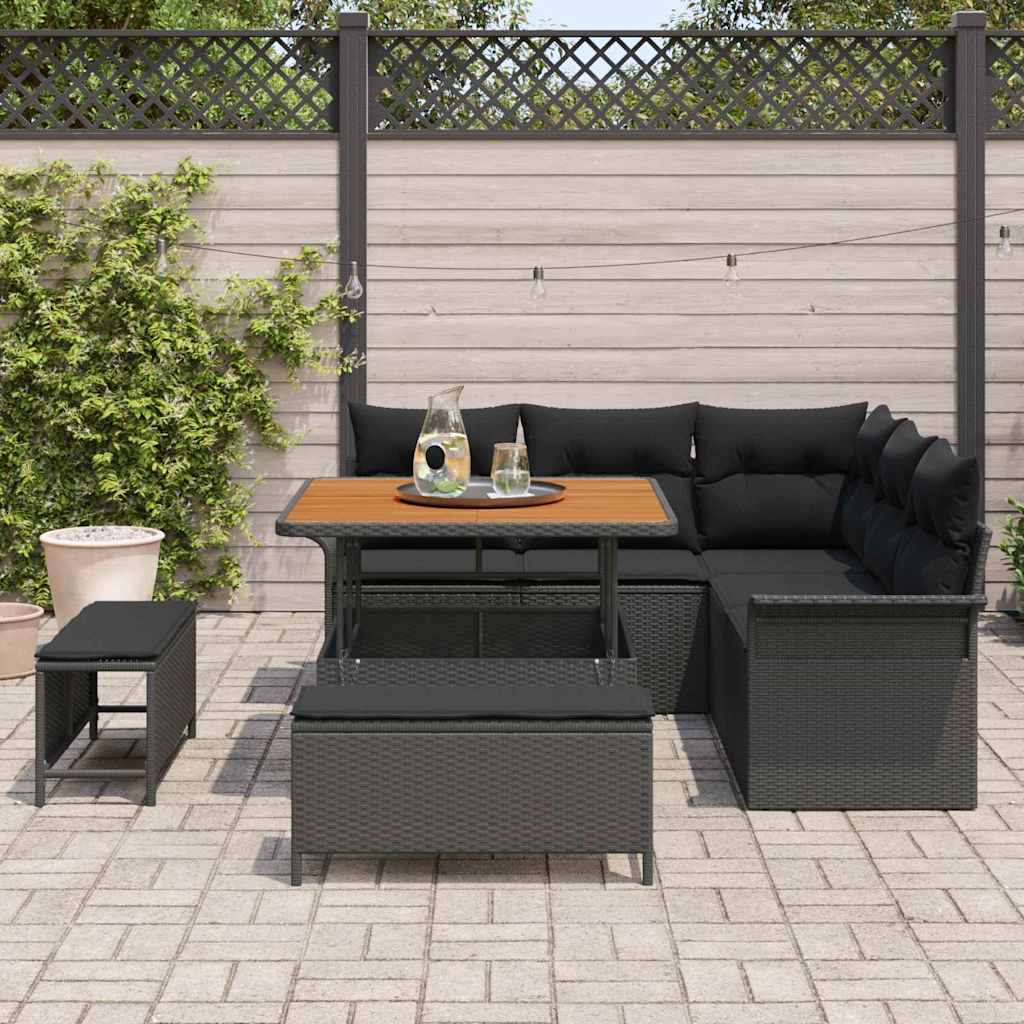 vidaXL Salon de jardin avec coussins 8 pcs Noir Résine tressée