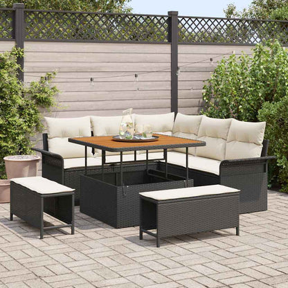 Gartensofa-set mit Kissen 8 pcs Schwarz Poly-Rattan