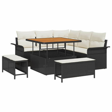 vidaXL Salon de jardin avec coussins 8 pcs Noir Résine tressée