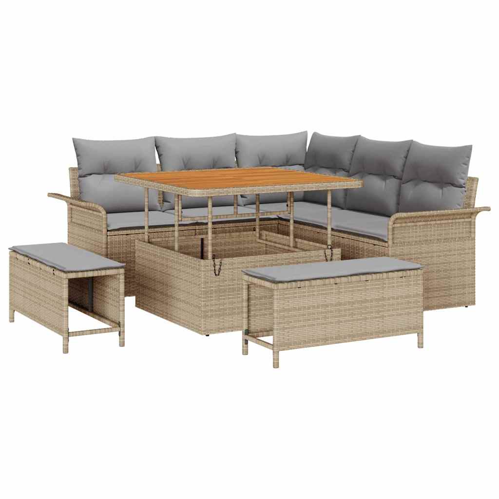 Gartensofa-set mit Kissen 8 pcs Beige Poly-Rattan