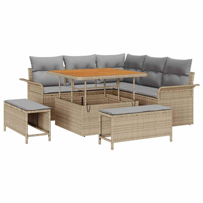 Gartensofa-set mit Kissen 8 pcs Beige Poly-Rattan