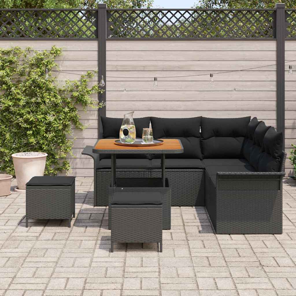 vidaXL Salon de jardin avec coussins 8 pcs Noir Résine tressée