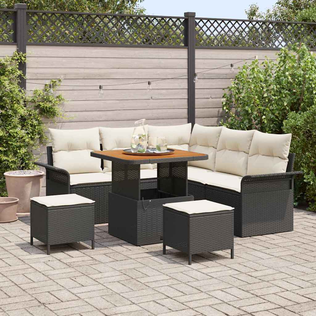 vidaXL Salon de jardin avec coussins 8 pcs Noir Résine tressée