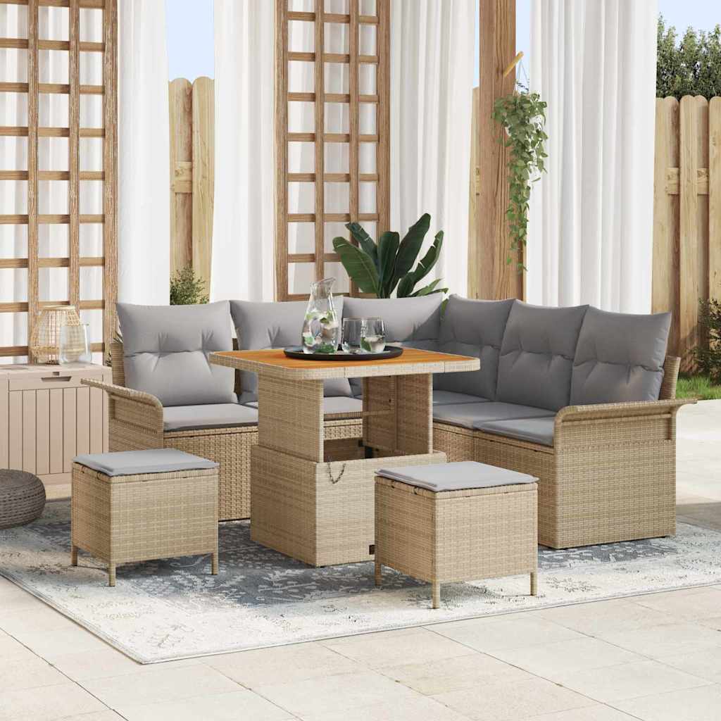 Gartensofa-set mit Kissen 8 pcs Beige Poly-Rattan
