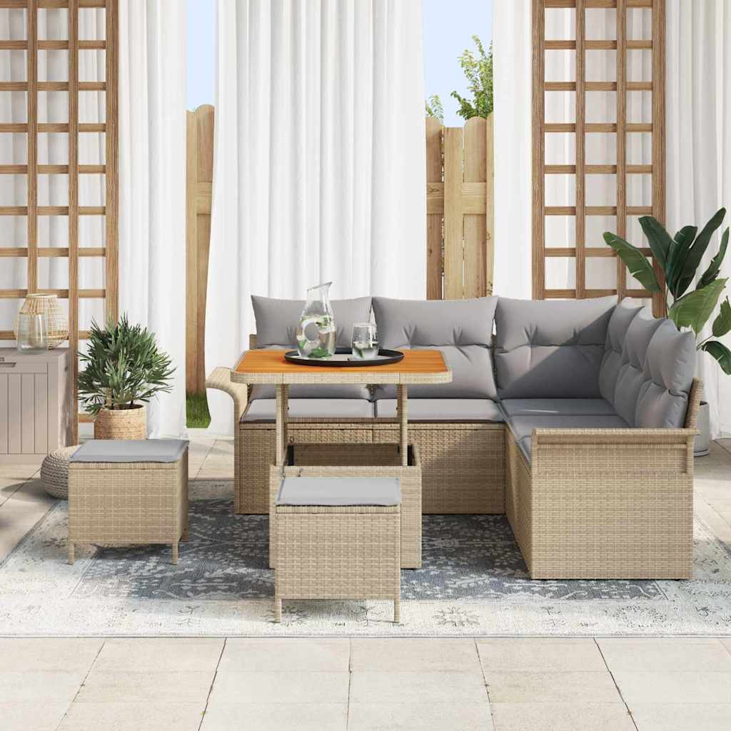 Gartensofa-set mit Kissen 8 pcs Beige Poly-Rattan