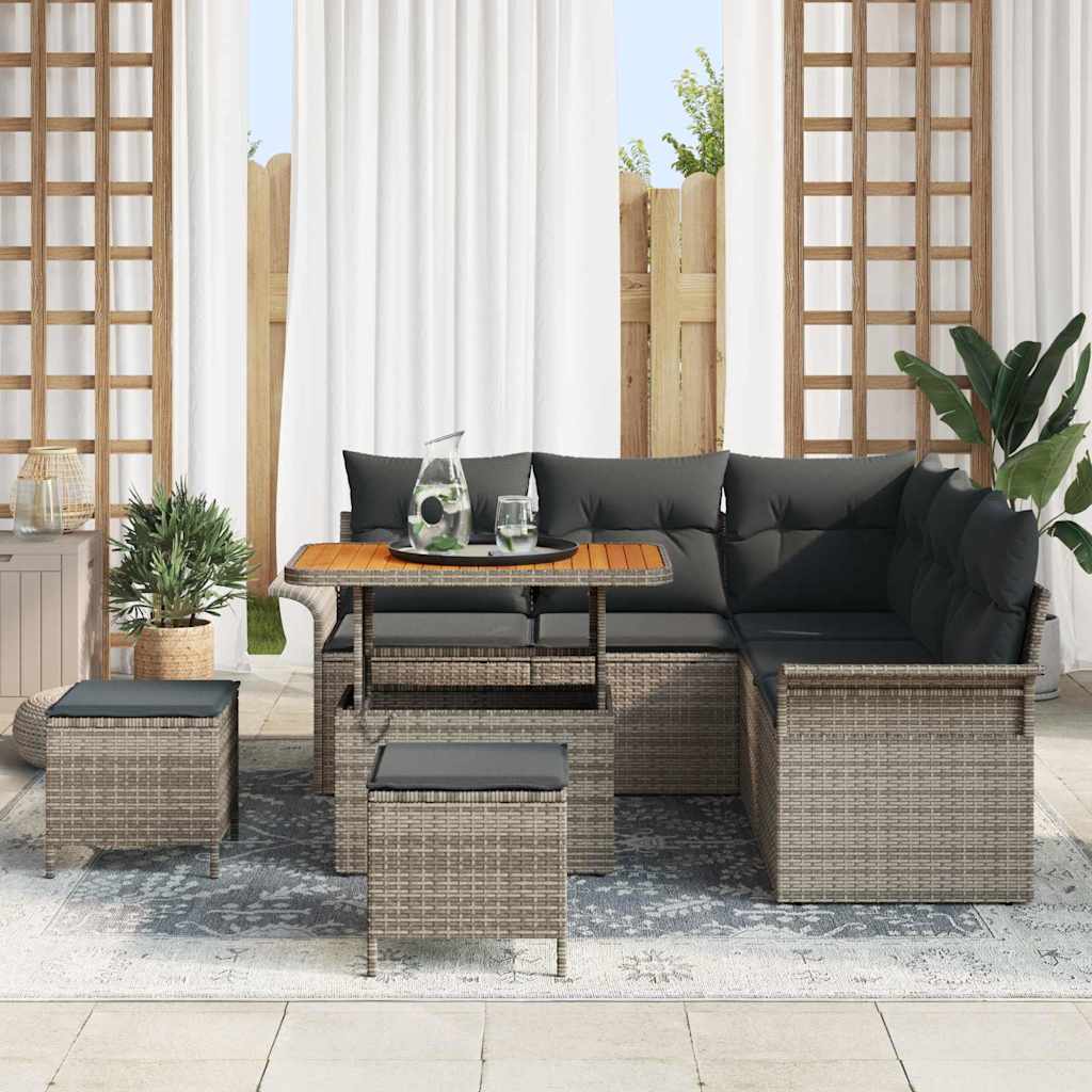 vidaXL Salon de jardin avec coussins 8 pcs Gris résine tressée