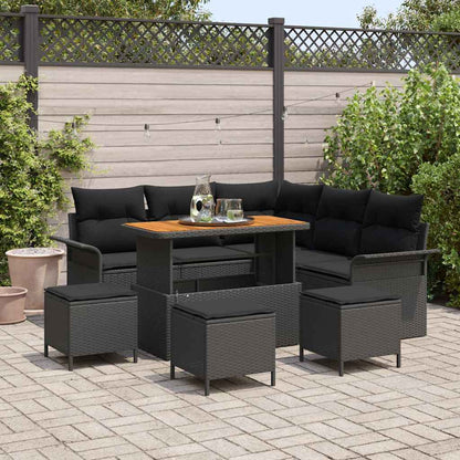 Gartensofa-set mit Kissen 9 pcs Schwarz Poly-Rattan