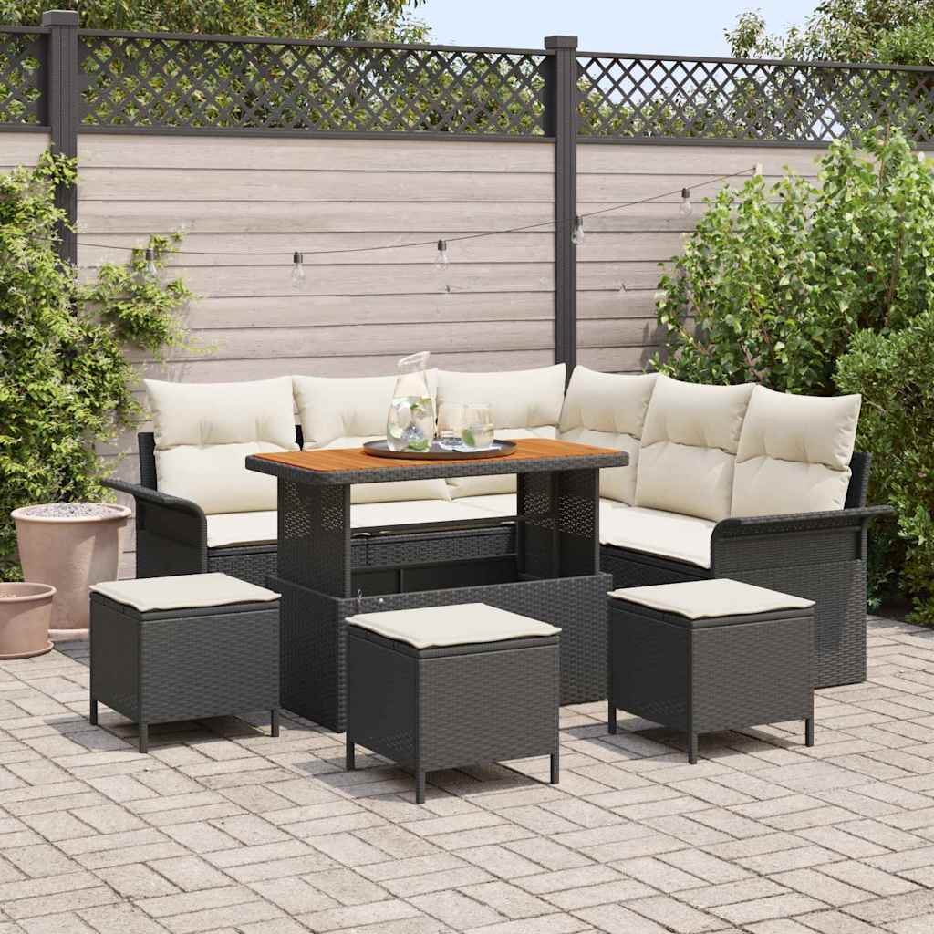 Gartensofa-set mit Kissen 9 pcs Schwarz Poly-Rattan