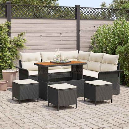 Gartensofa-set mit Kissen 9 pcs Schwarz Poly-Rattan