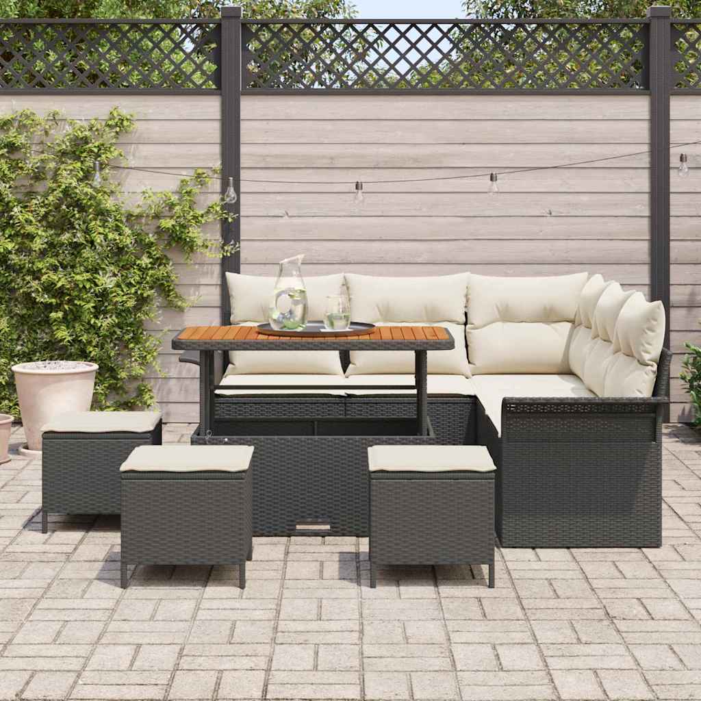 Gartensofa-set mit Kissen 9 pcs Schwarz Poly-Rattan