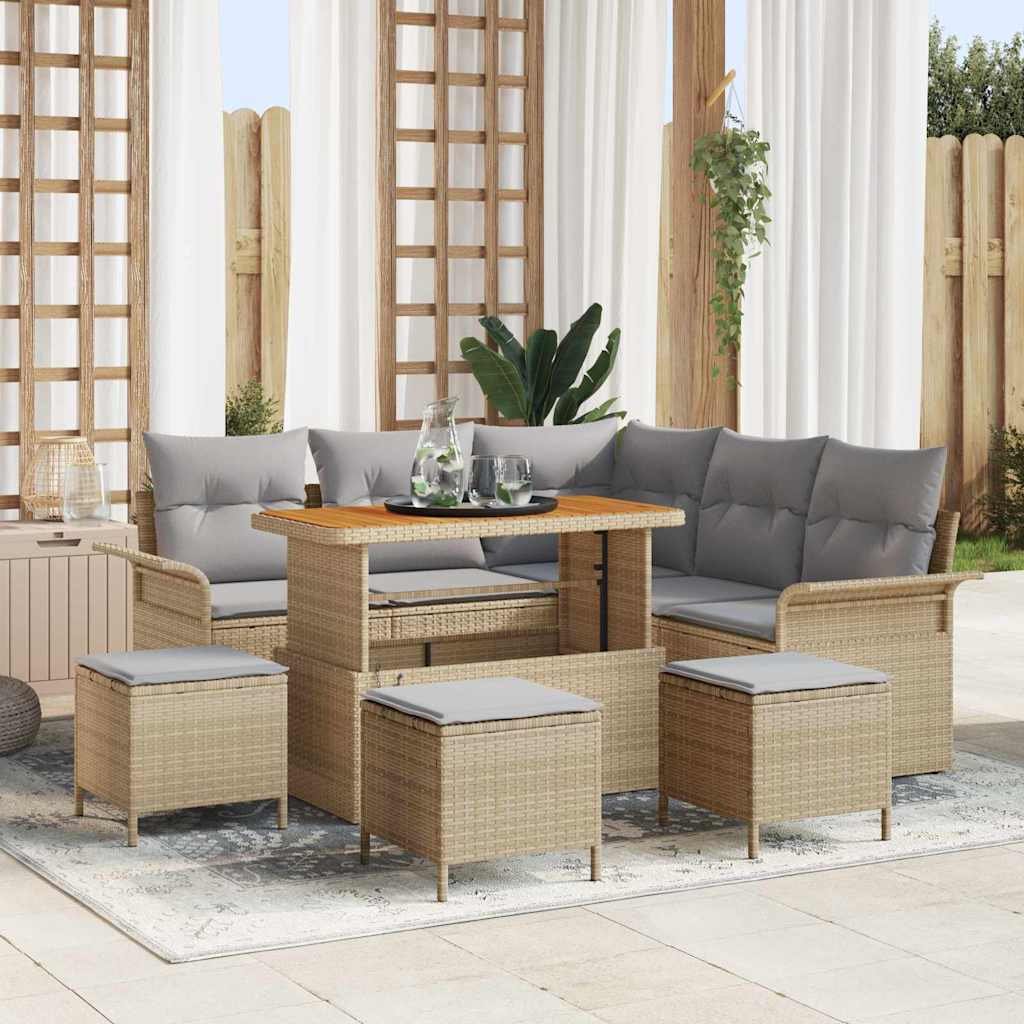 Gartensofa-set mit Kissen 9 pcs Beige Poly-Rattan