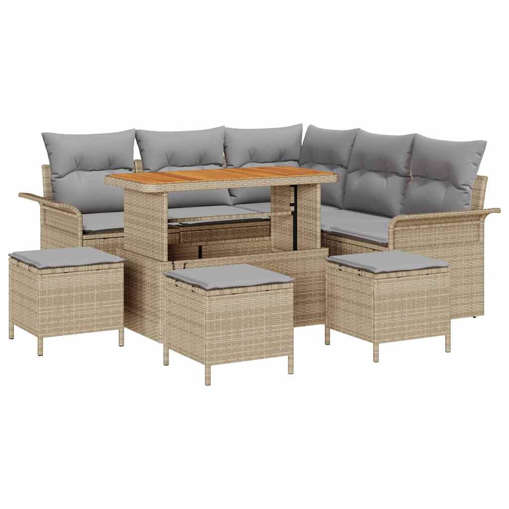 Gartensofa-set mit Kissen 9 pcs Beige Poly-Rattan