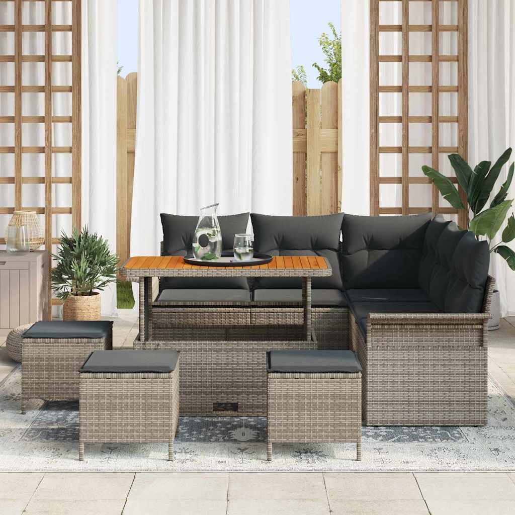 Gartensofa-set mit Kissen 9 pcs Grau Poly-Rattan
