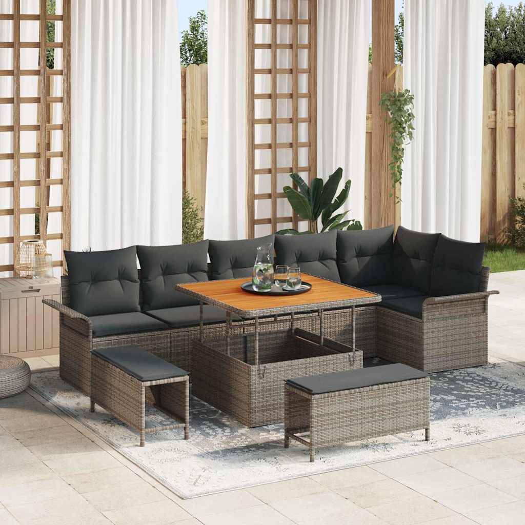 vidaXL Salon de jardin avec coussins 9 pcs Gris Résine tressée