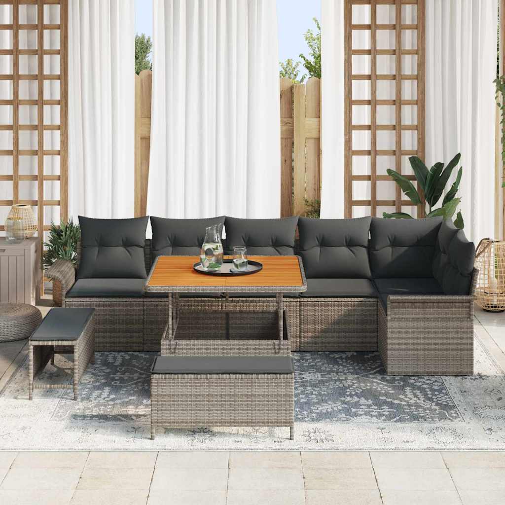 vidaXL Salon de jardin avec coussins 9 pcs Gris Résine tressée