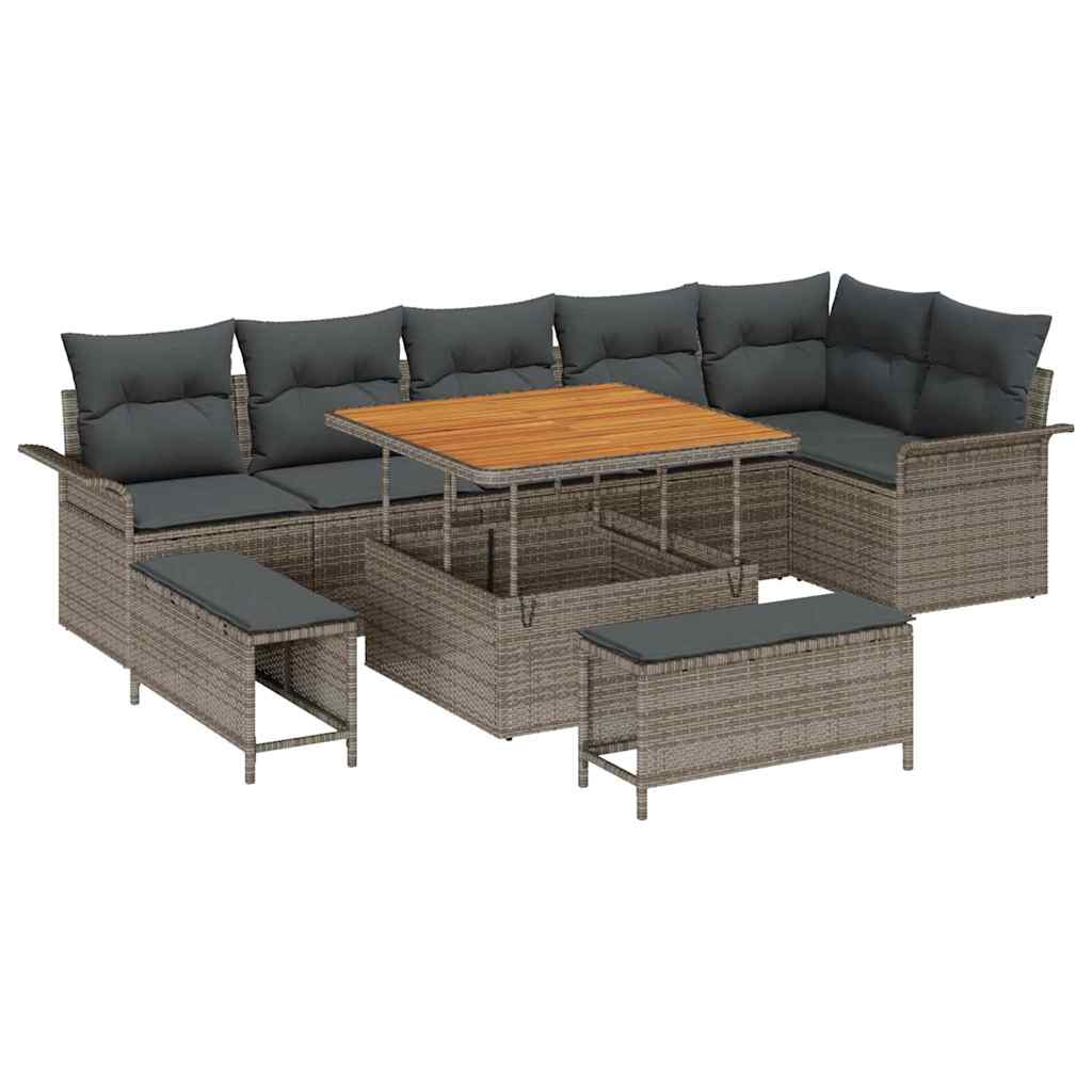 vidaXL Salon de jardin avec coussins 9 pcs Gris Résine tressée