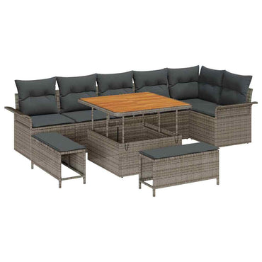 vidaXL Salon de jardin avec coussins 9 pcs Gris Résine tressée