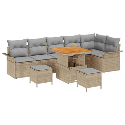 Gartensofa-set mit Kissen 9 pcs Beige Poly-Rattan