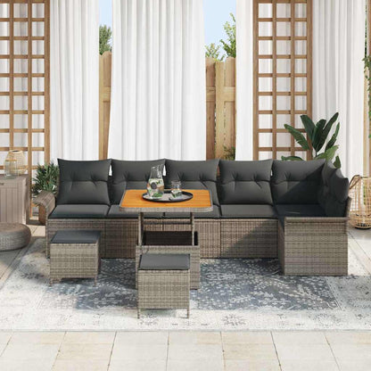 Gartensofa-set mit Kissen 9 pcs Grau Poly-Rattan
