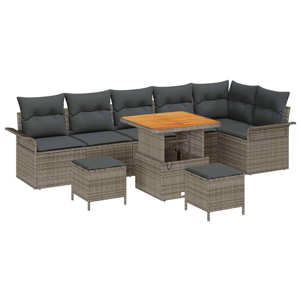 Gartensofa-set mit Kissen 9 pcs Grau Poly-Rattan