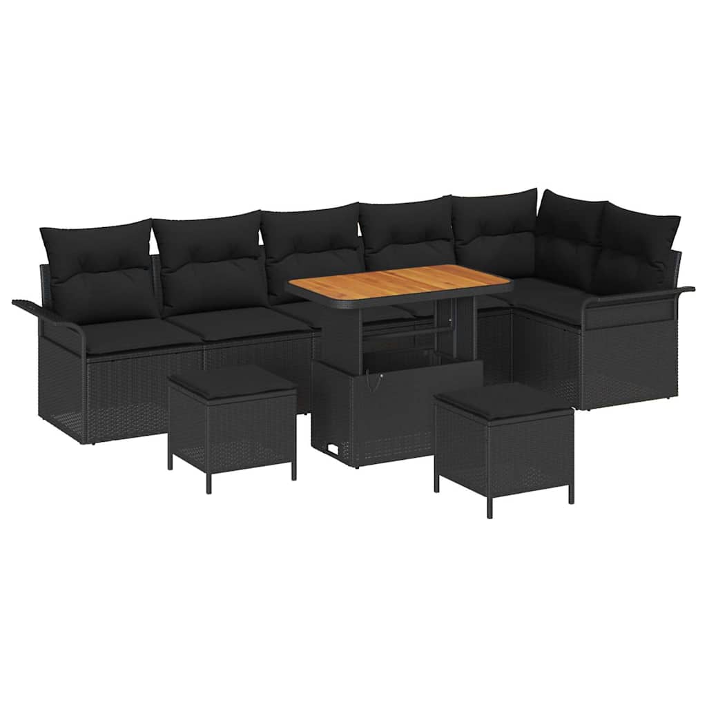 Gartensofa-set mit Kissen 9 pcs Schwarz Poly-Rattan
