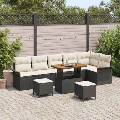 Gartensofa-set mit Kissen 9 pcs Schwarz Poly-Rattan