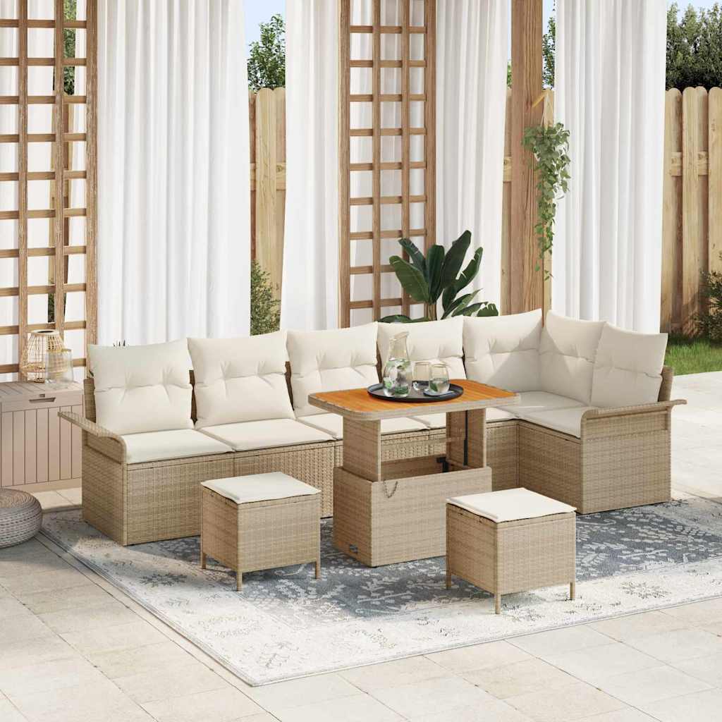 vidaXL Gartensofa-set mit Kissen 9 pcs Beige Poly-Rattan