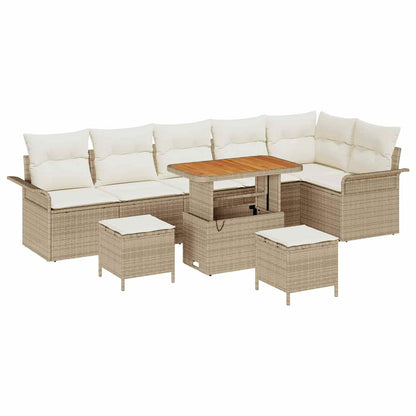 vidaXL Gartensofa-set mit Kissen 9 pcs Beige Poly-Rattan