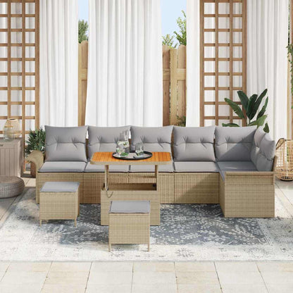 vidaXL Gartensofa-set mit Kissen 9 pcs Beige Poly-Rattan
