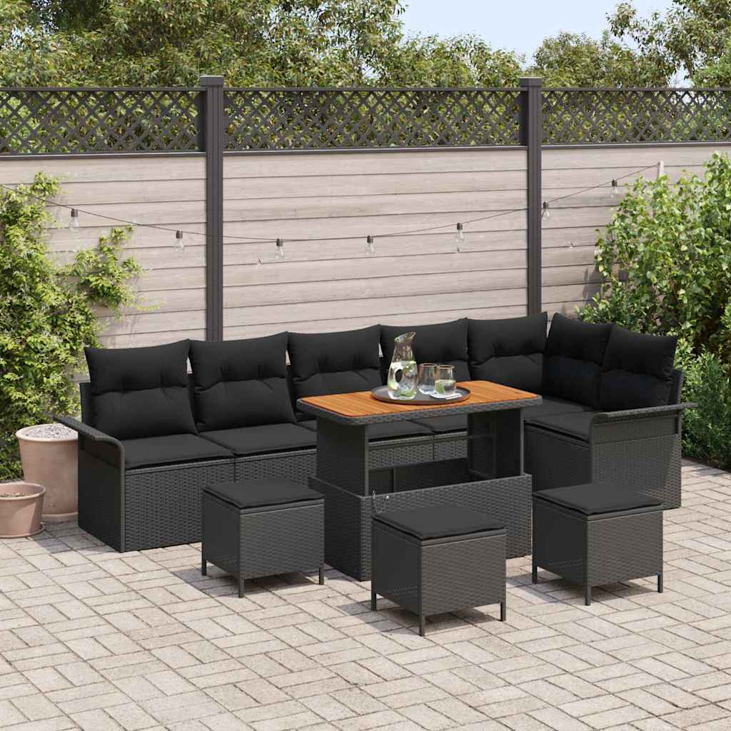 vidaXL Gartensofa-set mit Kissen 10 pcs Schwarz Poly-Rattan