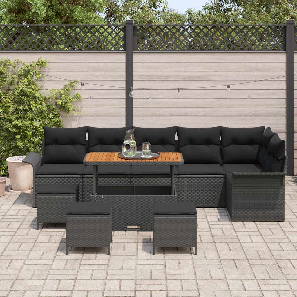 vidaXL Gartensofa-set mit Kissen 10 pcs Schwarz Poly-Rattan