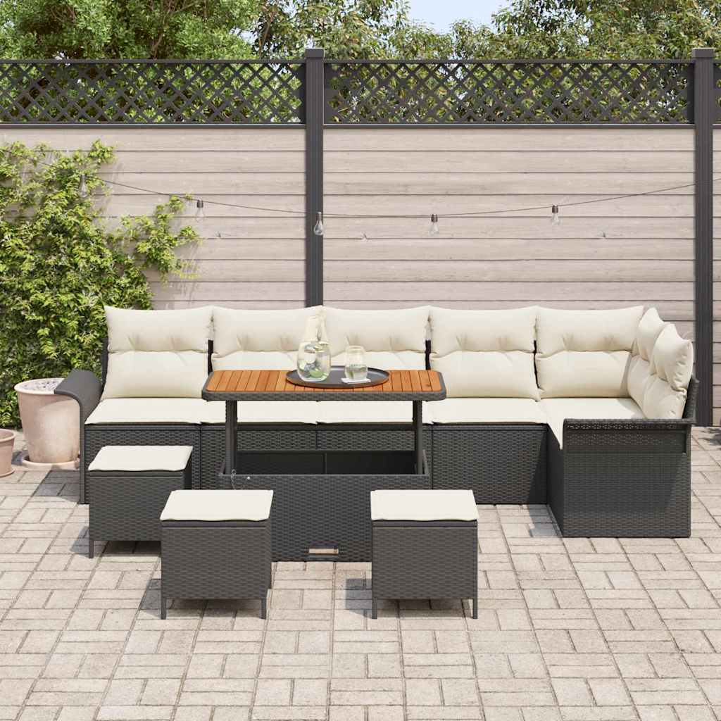 Gartensofa-set mit Kissen 10 pcs Schwarz Poly-Rattan