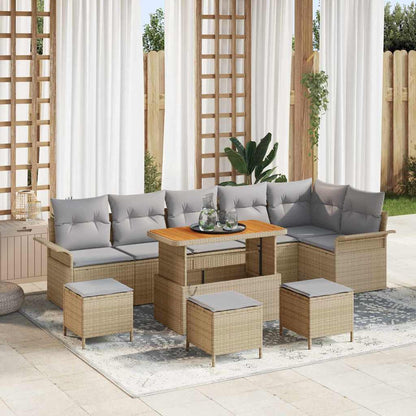 vidaXL Salon de jardin avec coussins 10 pcs Beige résine tressée