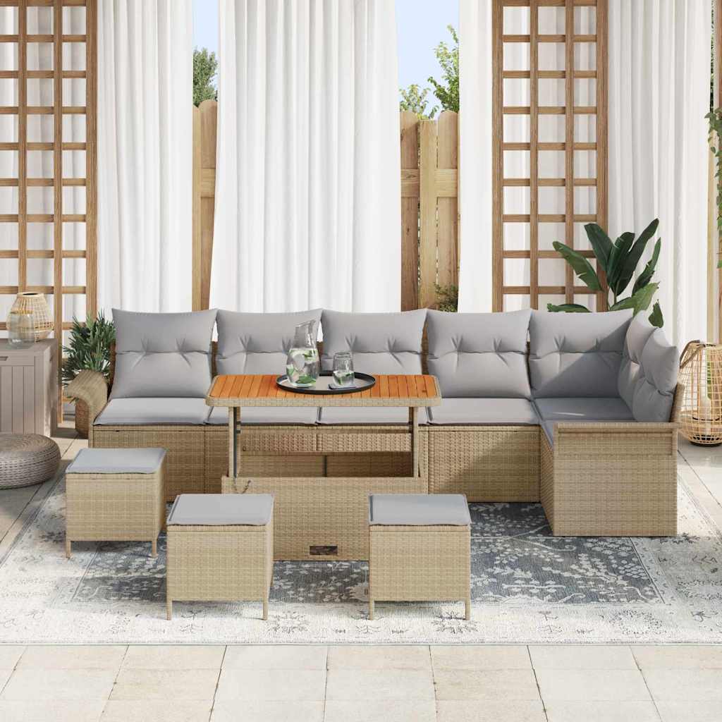 vidaXL Salon de jardin avec coussins 10 pcs Beige résine tressée