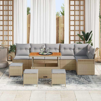 vidaXL Salon de jardin avec coussins 10 pcs Beige résine tressée