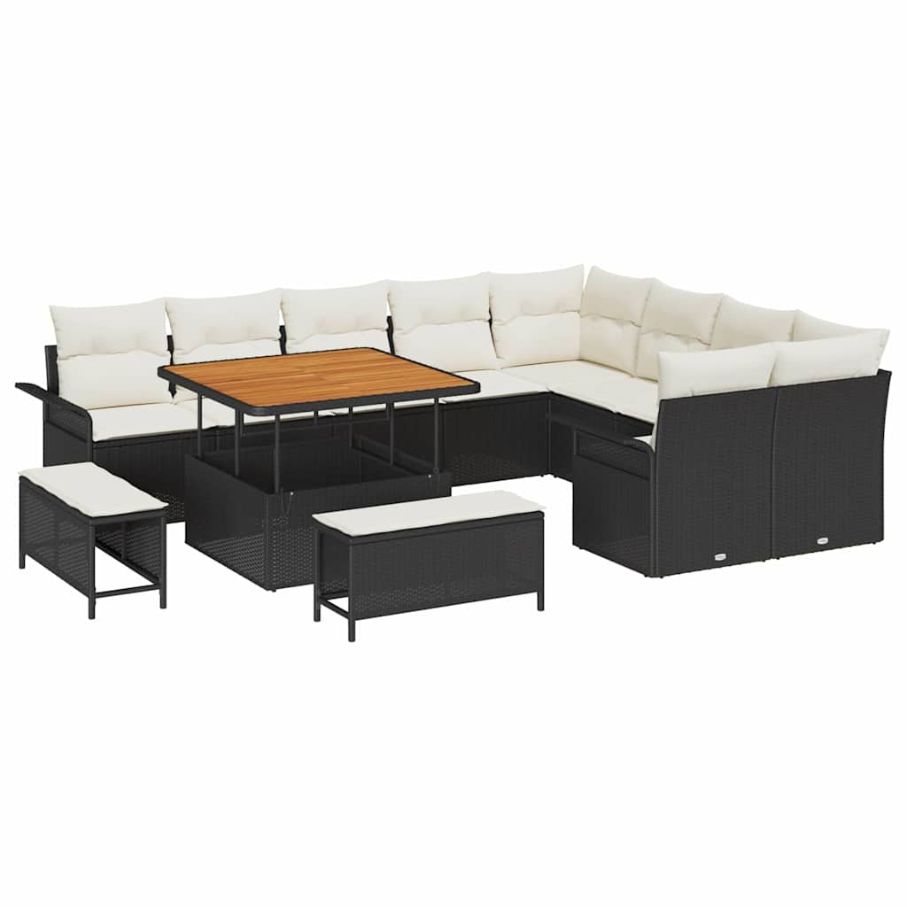 Gartensofa-set mit Kissen 12 pcs Schwarz Poly-Rattan